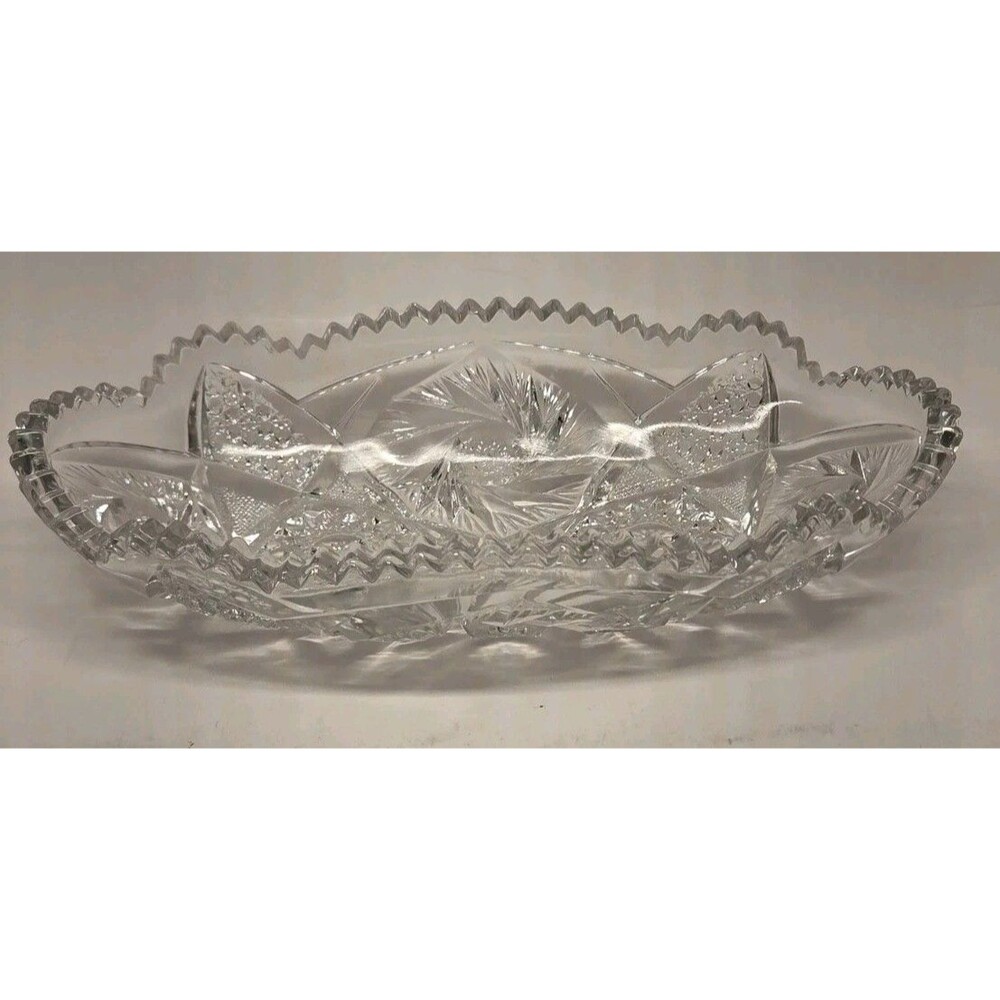 Antique EAPG 10.5" Oval Celery Relish Dish Sawtooth Rim No Broken Teeth Clear